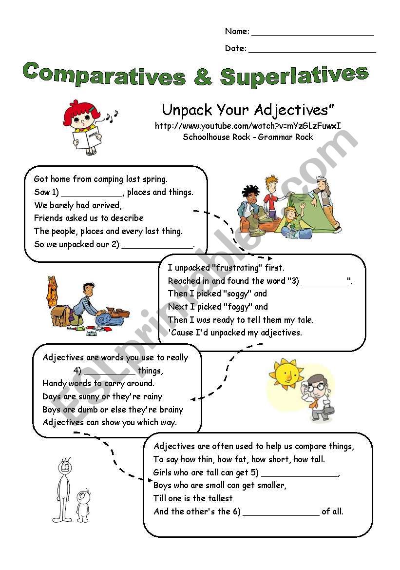 Unpack Your Adjectives [song] worksheet